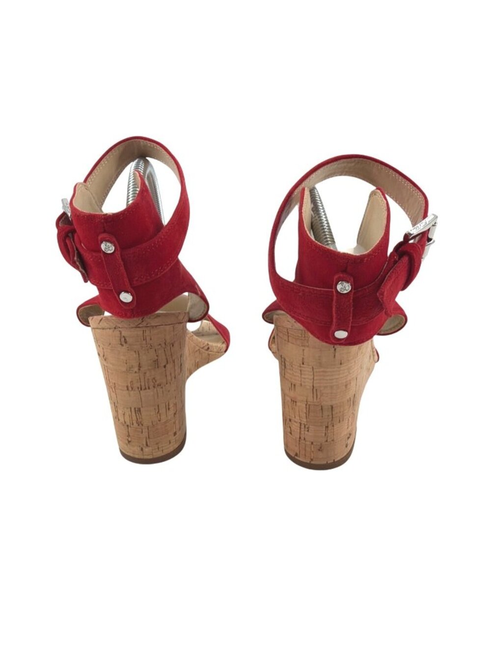 Sam Edelman Willow Womens 9.5M Red Suede Cork Wedge Sandals Ankle Strap Coastal - Picture 3 of 9
